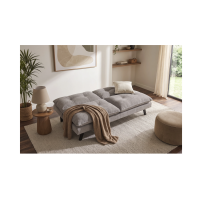 Canapé convertible AZENA 3 places en tissu chenille – Beige et noir – 190 x 80 x 90 cm
