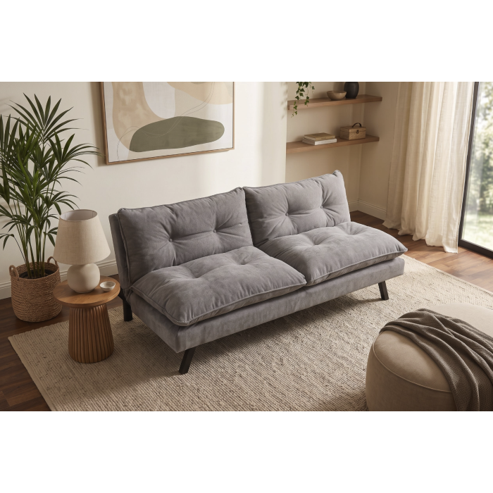 Canapé convertible AZENA 3 places en tissu chenille – Gris et noir – 190 x 80 x 90 cm