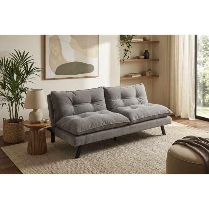 Canapé convertible AZENA 3 places en tissu chenille – Gris et noir – 190 x 80 x 90 cm