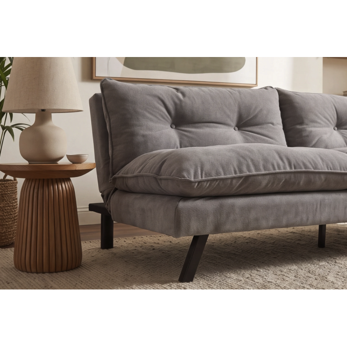 Canapé convertible AZENA 3 places en tissu chenille – Gris et noir – 190 x 80 x 90 cm