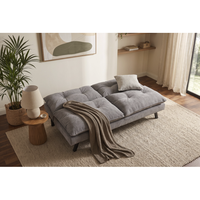 Canapé convertible AZENA 3 places en tissu chenille – Gris et noir – 190 x 80 x 90 cm
