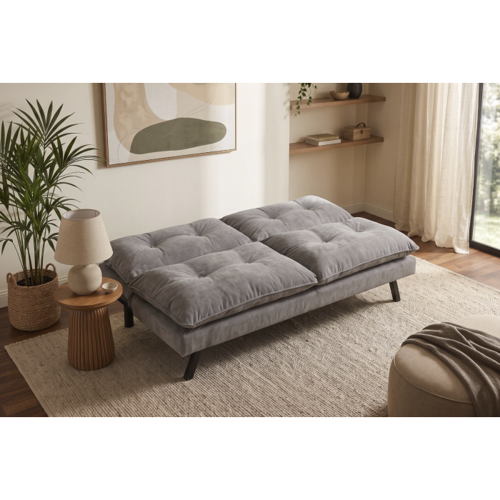 Canapé convertible AZENA 3 places en tissu chenille – Gris et noir – 190 x 80 x 90 cm