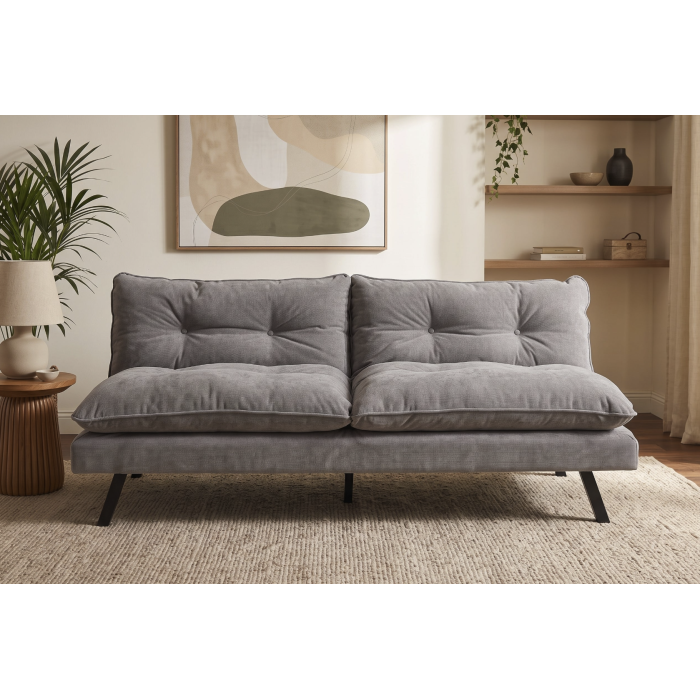 Canapé convertible AZENA 3 places en tissu chenille – Gris et noir – 190 x 80 x 90 cm