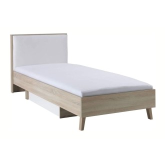 Kinderbett 90x200 mit Bettkasten MALMO – Farbe helles Eichenholz und Weiß