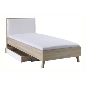 Kinderbett 90x200 mit Bettkasten MALMO – Farbe helles Eichenholz und Weiß