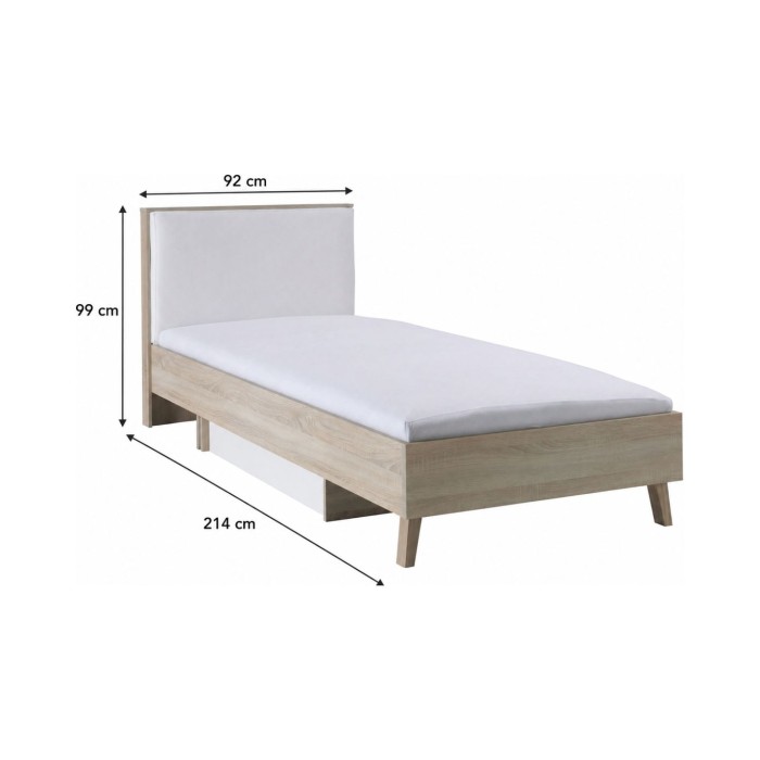 Lit enfant MALMO 90x200 chêne clair et blanc dimensions