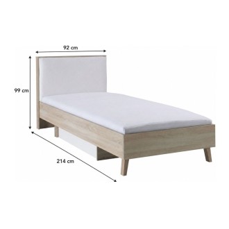 Kinderbett 90x200 mit Bettkasten MALMO – Farbe helles Eichenholz und Weiß