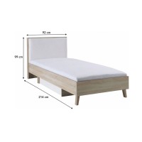 Lit enfant MALMO 90x200 chêne clair et blanc dimensions