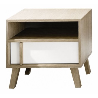 Comodino un cassetto MALMO colori rovere chiaro e bianco
