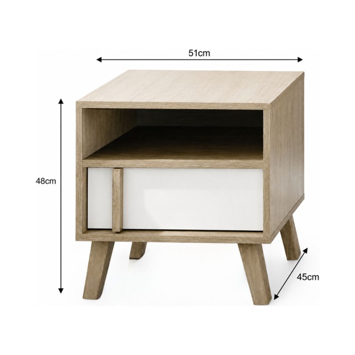 Table de chevet MALMO chêne clair et blanc dimensions