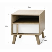 Table de chevet MALMO chêne clair et blanc dimensions