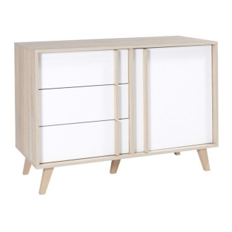 Cassettiera 1 porta e 3 cassetti MALMO color rovere chiaro e bianco