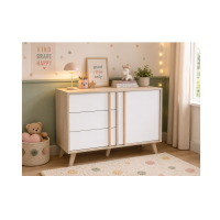 Cassettiera 1 porta e 3 cassetti MALMO color rovere chiaro e bianco