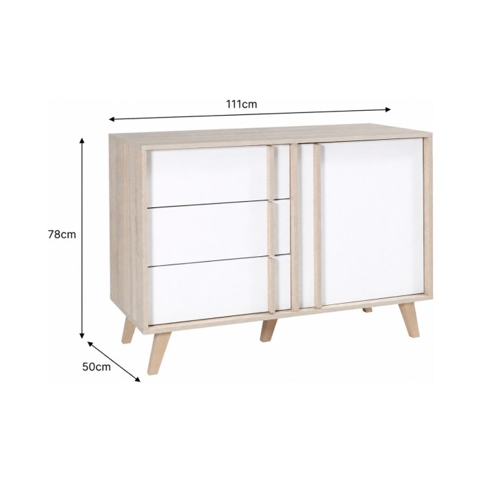 Commode MALMO chêne clair et blanc dimensions