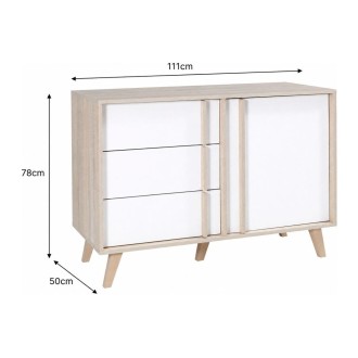 Cassettiera 1 porta e 3 cassetti MALMO color rovere chiaro e bianco