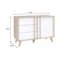 Cassettiera 1 porta e 3 cassetti MALMO color rovere chiaro e bianco