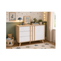 Commode MALMO chêne clair et blanc dans un décor 3D