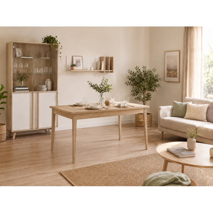 Etagère MALMO blanche et chêne clair vu dans un salon