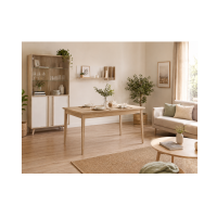 Etagère MALMO blanche et chêne clair vu dans un salon
