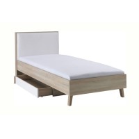copy of Pack cama WOOD 180 x 200 cm con LED y 2 mesitas de noche – Blanco y roble – Conjunto de dormitorio de diseño