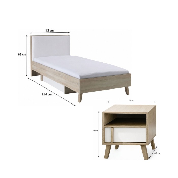 Ensemble MALMO : lit 90x200 et chevet dimensions