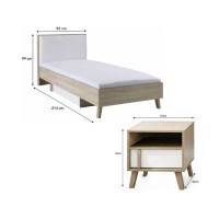 Ensemble MALMO : lit 90x200 et chevet dimensions