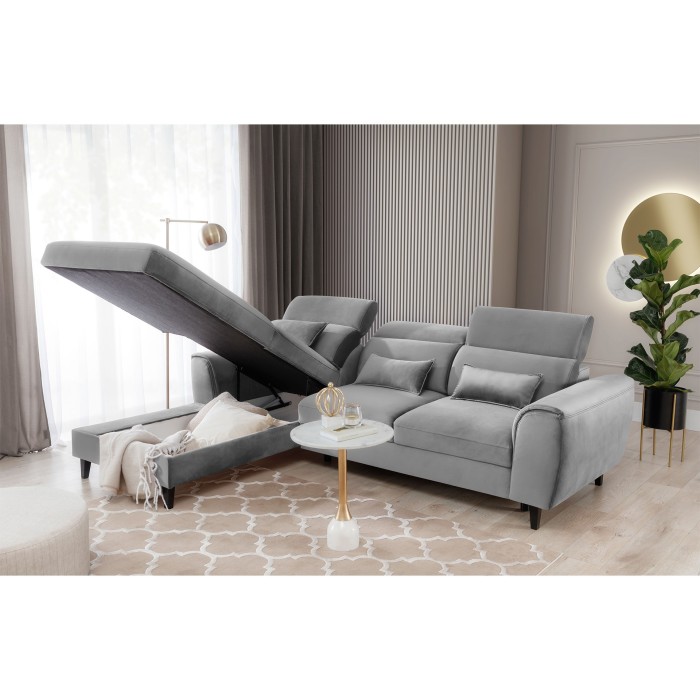Canapé d'angle convertible gris angle gauche 4 places FABLE 