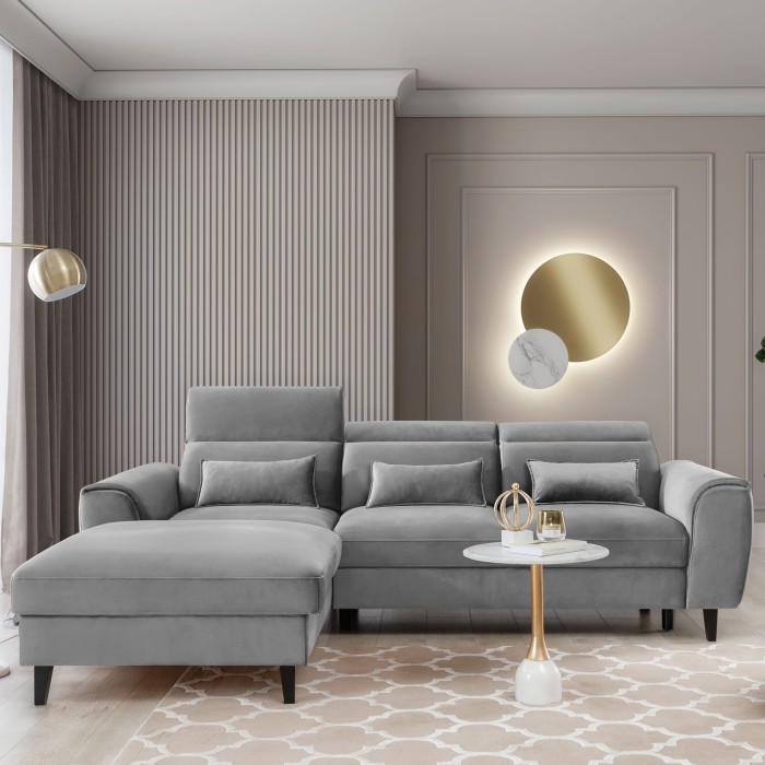 Canapé d'angle convertible gris angle gauche 4 places FABLE 
