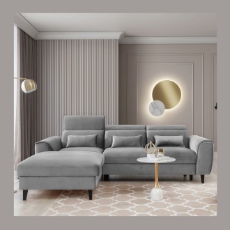 Canapé d'angle convertible gris angle gauche 4 places FABLE 