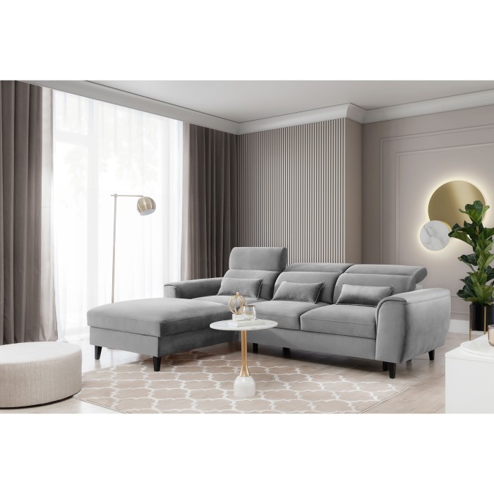 Canapé d'angle convertible gris angle gauche 4 places FABLE 