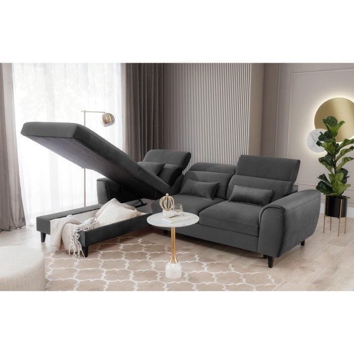 Canapé d'angle convertible gris foncé angle gauche 4 places FABLE 
