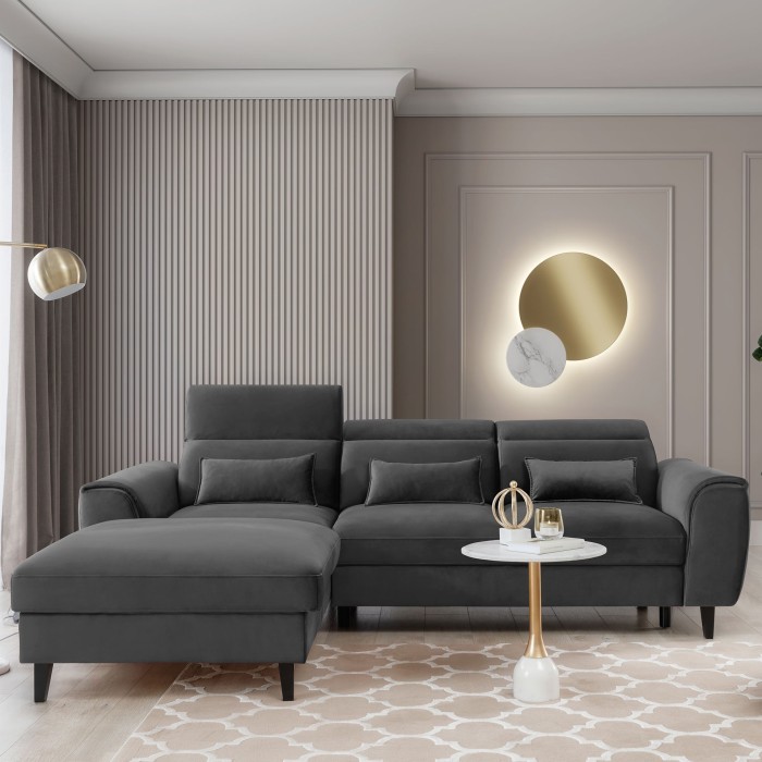 Canapé d'angle convertible gris foncé angle gauche 4 places FABLE 