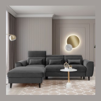 Canapé d'angle convertible gris foncé angle gauche 4 places FABLE 