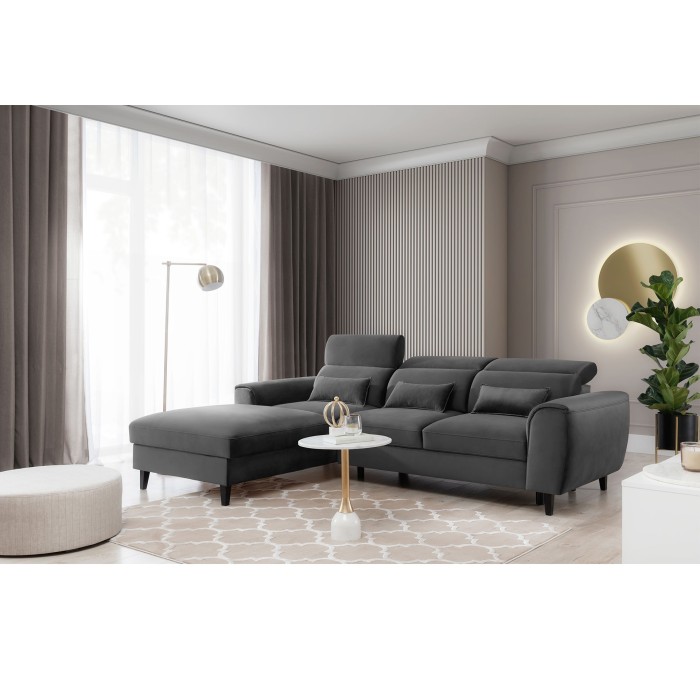 Canapé d'angle convertible gris foncé angle gauche 4 places FABLE 