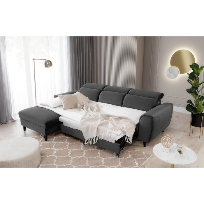 Canapé d'angle convertible gris foncé angle gauche 4 places FABLE 