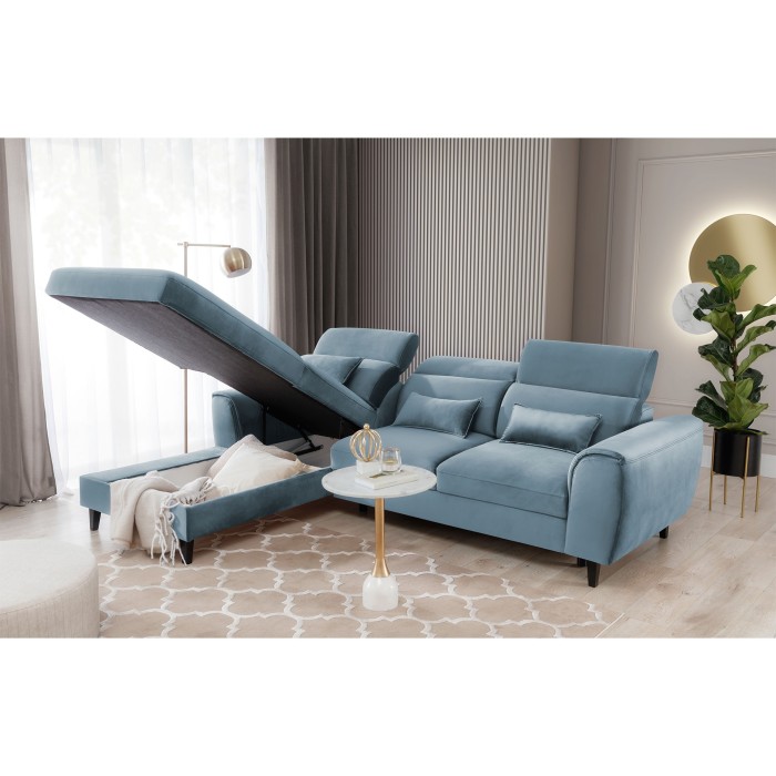 Canapé d'angle convertible bleu angle gauche 4 places FABLE 
