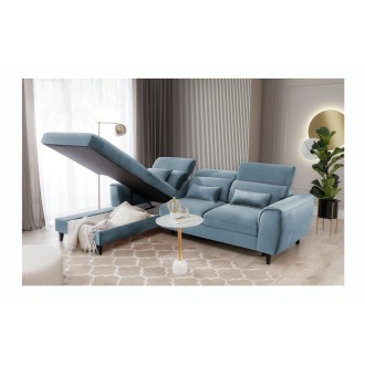 Canapé d'angle convertible bleu angle gauche 4 places FABLE 