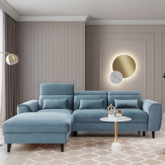 Canapé d'angle convertible bleu angle gauche 4 places FABLE 