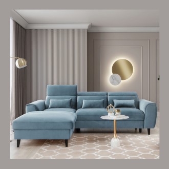 Canapé d'angle convertible bleu angle gauche 4 places FABLE 