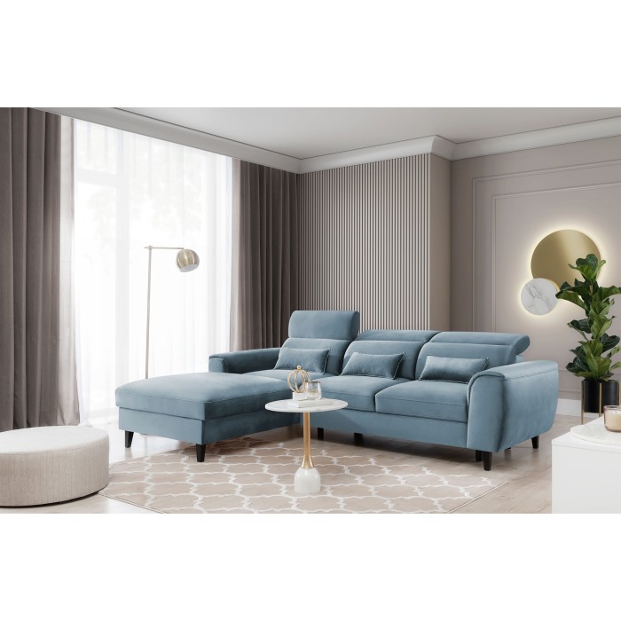 Canapé d'angle convertible bleu angle gauche 4 places FABLE 