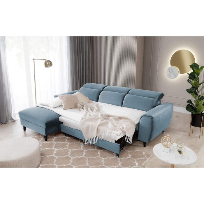 Canapé d'angle convertible bleu angle gauche 4 places FABLE 