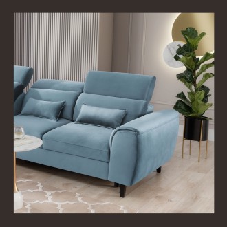 Canapé d'angle convertible bleu angle gauche 4 places FABLE 