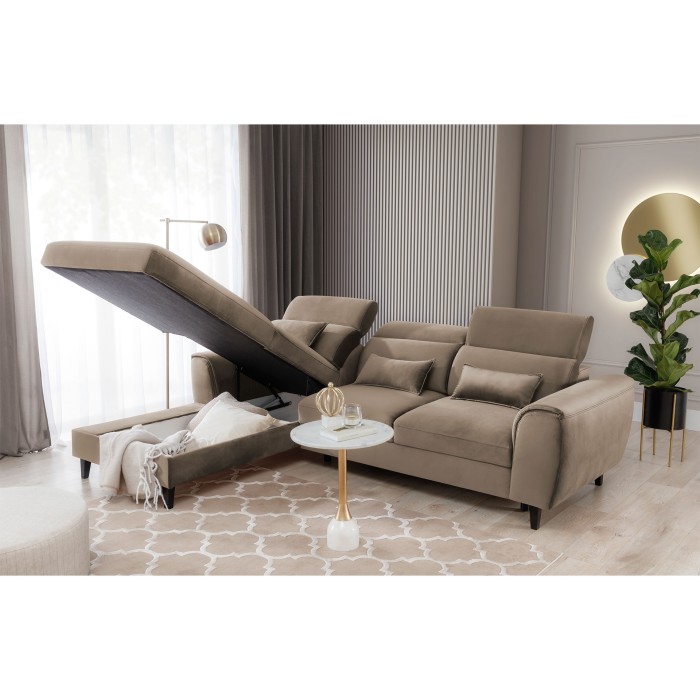Canapé d'angle convertible marron angle gauche 4 places FABLE 
