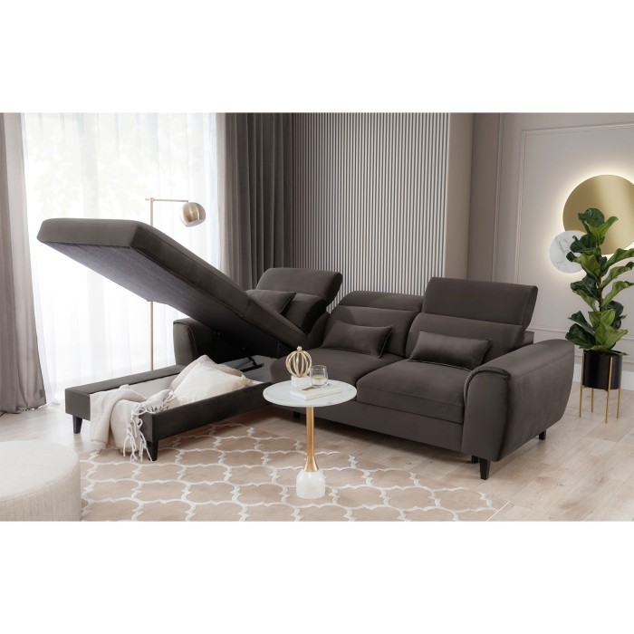 Canapé d'angle convertible chocolat angle gauche 4 places FABLE 