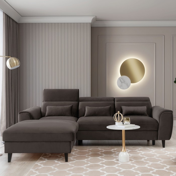 Canapé d'angle convertible chocolat angle gauche 4 places FABLE 