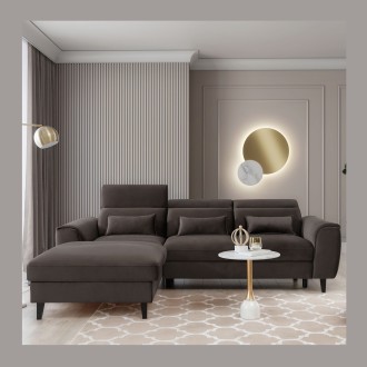 Canapé d'angle convertible chocolat angle gauche 4 places FABLE 