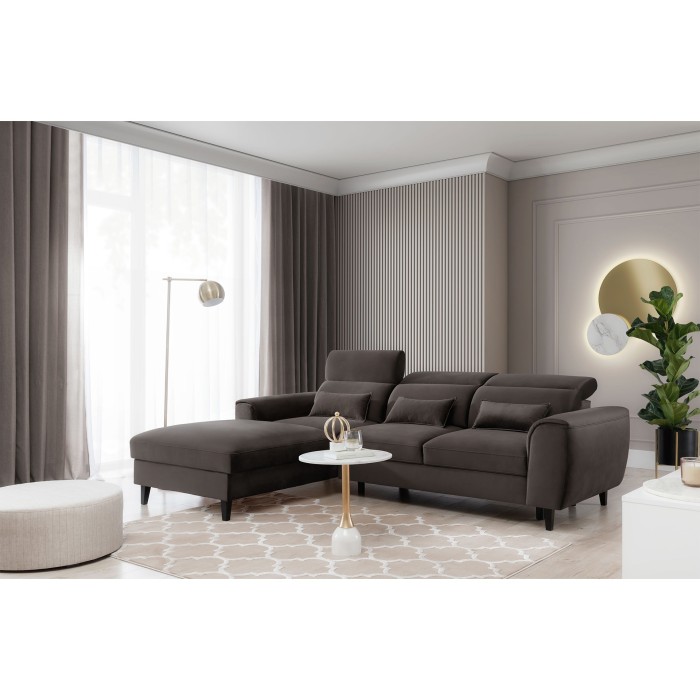 Canapé d'angle convertible chocolat angle gauche 4 places FABLE 