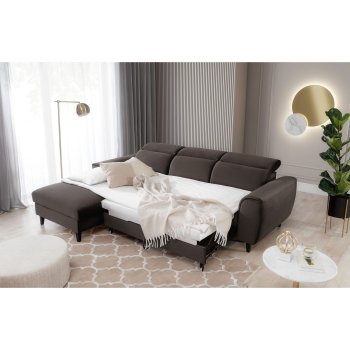 Canapé d'angle convertible chocolat angle gauche 4 places FABLE 