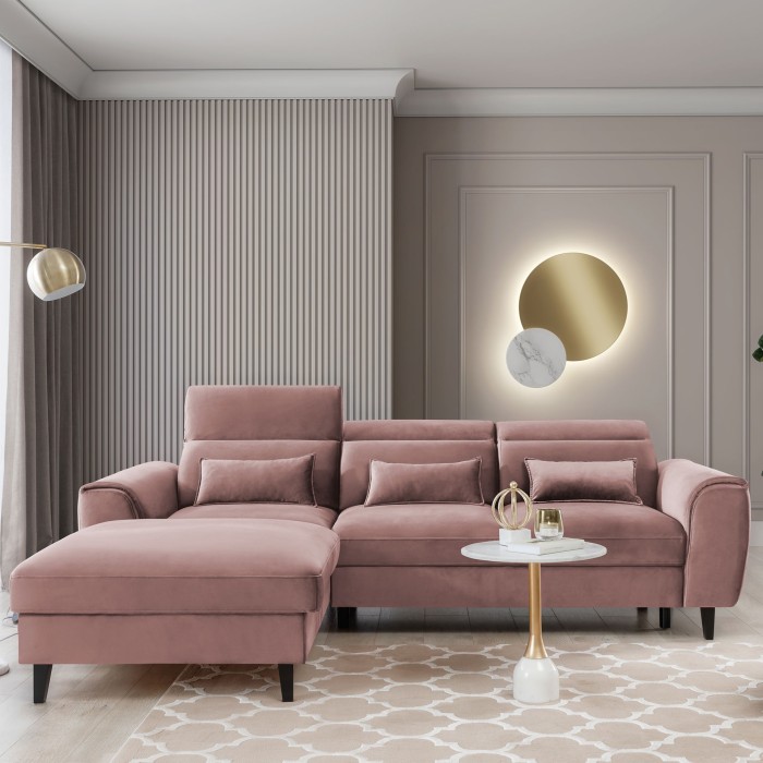Canapé d'angle convertible rose angle gauche 4 places FABLE 