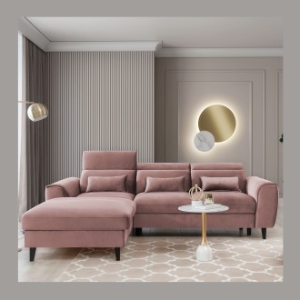 Canapé d'angle convertible rose angle gauche 4 places FABLE 